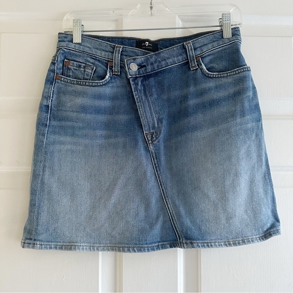 7 FOR ALL MANKIND Asymmetrical Denim Mini Skirt - Picture 3 of 8